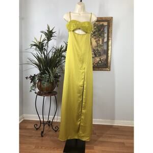 Fashion Nova Gown XS YellowElegant High Slits Front Brown Bridesmaid Eveningwear